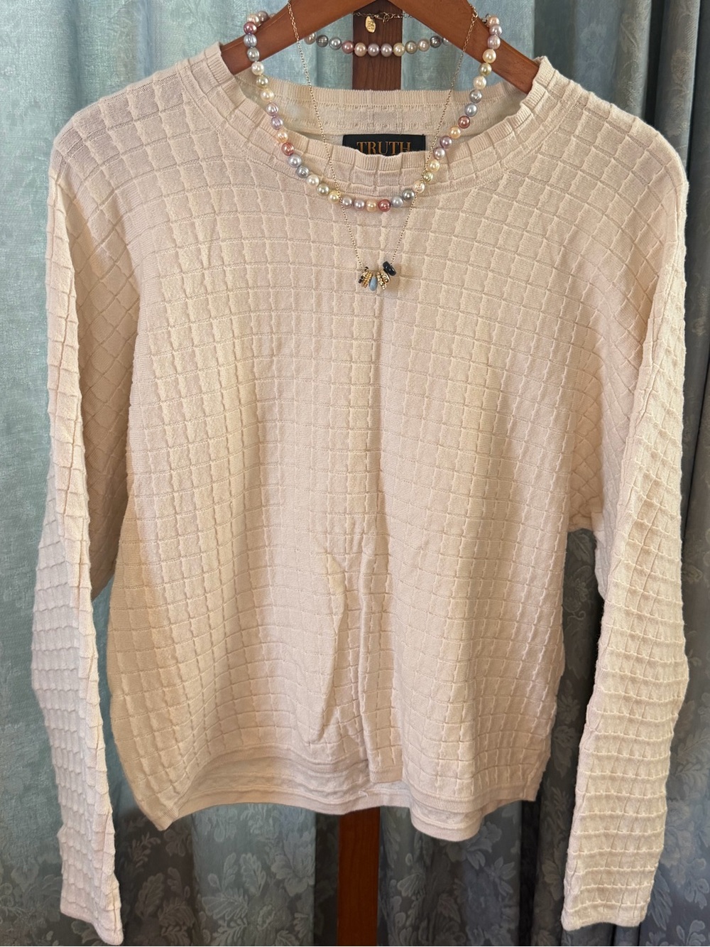 TRUTH Cream Waffle-Knit Long Sleeve Tee